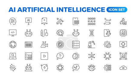 Set von Ai künstliche Intelligenz Icon Set Vektor-Sammlung. AI Essentials Linie Icon Collection, künstliche Intelligenz Icon Set in Linie Stil, maschinelles Lernen, intelligente Roboter Free Vector