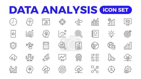 Illustration for Data analytics icon set. Big data analysis technology symbol. Containing database,computing and network icons. Solid icons vector collection.Data line Analytics, AI, hosting, monitoring. outline icon - Royalty Free Image