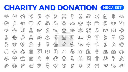 charity and donation icon set. charity and donation icon set, Help, volunteer, donated assistance, sharing, and solidarity symbol. Solid icons vector collection.