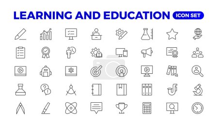 Education Learning thin line set. Ensemble d'icônes de retour à l'école avec différentes icônes vectorielles liées à l'éducation, au succès, aux matières académiques, et plus encore. Éducation, École, icônes d'AVC modifiables.