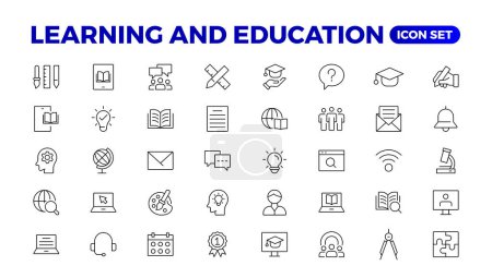 Education Learning thin line set. Back to school icon set with different vector icons related to education, success, academic subjects, and more. Education, School, editable stroke icons.
