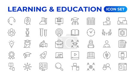 Education Learning thin line set. Ensemble d'icônes de retour à l'école avec différentes icônes vectorielles liées à l'éducation, au succès, aux matières académiques, et plus encore. Éducation, École, icônes d'AVC modifiables.