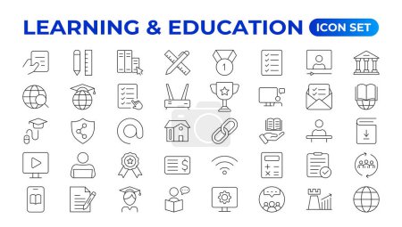 Education Learning thin line set. Back to school icon set with different vector icons related to education, success, academic subjects, and more. Education, School, editable stroke icons.