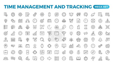 Illustration for Business and management line icons set. Management icon collection. Project management icon collection. Time management and planning concept. Outline icon set. - Royalty Free Image