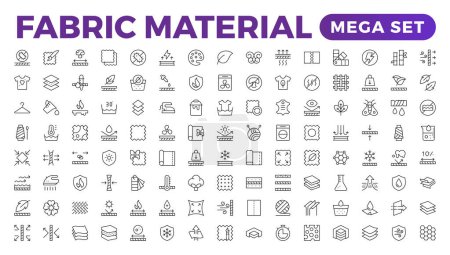 Ensemble d'icône de ligne de tissu matériel ensemble. Caractéristiques de tissu, matériaux, icônes Web d'affaires de tissu dans le style de ligne. Produit, industrie, magasin, symbole.