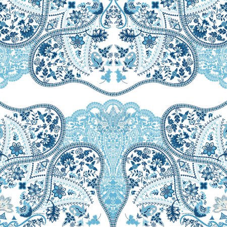 Ilustración de Un hermoso patrón de fondo de pantalla floral azul y blanco - Imagen libre de derechos