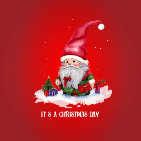 Téléchargez les photos : Gnome et le jour de Noël sur fond rouge - en image libre de droit
