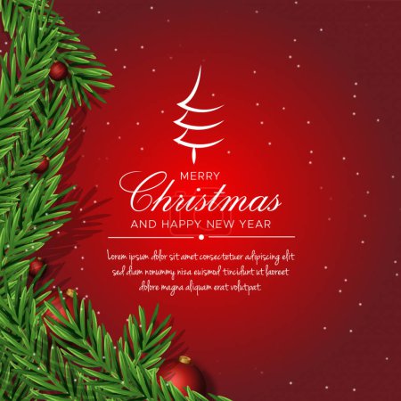 Illustration for Merry Christmas and Happy New Year in Red Background - Royalty Free Image