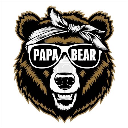 Téléchargez les illustrations : T-shirt design avec Ours avec lunettes de soleil et texte "Papa Ours" - en licence libre de droit