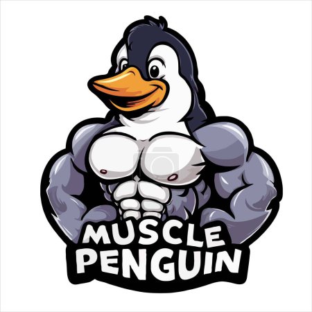 T-shirt design with Penguin with exaggerated muscles