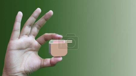Photo for Pacemaker holding in hand with heartbeat wave - Royalty Free Image
