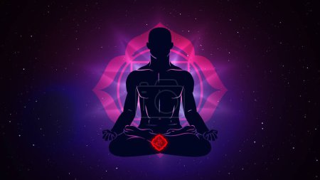Muladhara chakra with meditation human in lotus pose