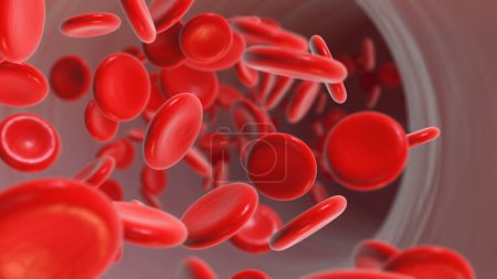 Foto de Glóbulos rojos que fluyen en los vasos sanguíneos - Imagen libre de derechos