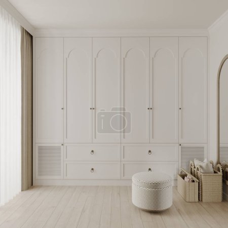 Téléchargez les photos : Studio Appartement foyer espace, espace vide décoration dans le thème blanc, aperçu architectural illustration - en image libre de droit
