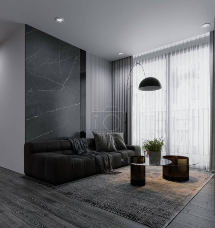 Téléchargez les photos : Accueil Intérieurs Salon moderne de luxe romm design avec mobilier et décoration murale - en image libre de droit