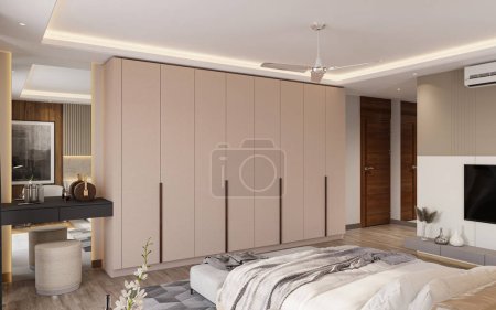 Photo for 3 d rendering luxury hotel room with tv and furniture - Royalty Free Image