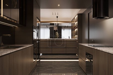 Photo for A view from an Open kitchen, 3D rendering - Royalty Free Image
