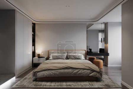 Photo for Modern interior in a modern bedroom. 3D rendering - Royalty Free Image