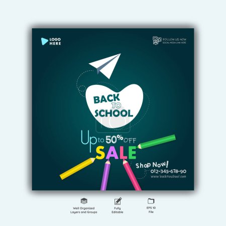 Illustration for 3 Back to School Sale Banner for social media post - Royalty Free Image