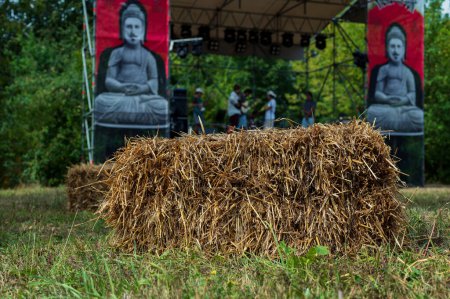 Photo for Seat made from straw on the village music fest viinytsia ticket to the sun. Ukraine. Festival, tourism, camp, openair theme - Royalty Free Image