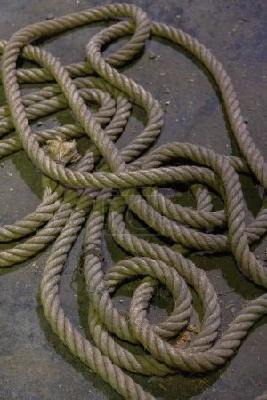 Cuerda vieja enredada en el suelo