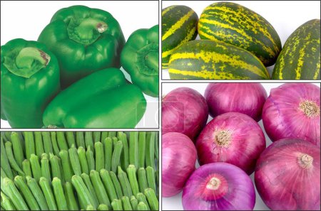 Téléchargez les photos : Collage de quatre groupes de légumes indiens frais biologiques - en image libre de droit