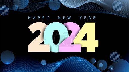 Téléchargez les photos : 2024 Happy New Year logo design de texte. Modèle de conception de numéro 2024. Illustration vectorielle pour journaux intimes, carnets, calendriers - en image libre de droit