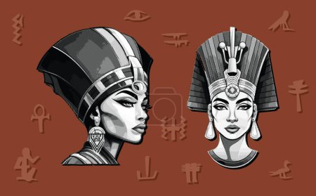 Téléchargez les illustrations : Grunge collage elements of Majesty of Nefertiti's Reign : A Journey Through the Glorious 18th Dynasty of Ancient Egypt, idéal pour poster, magazine et contenu web - en licence libre de droit