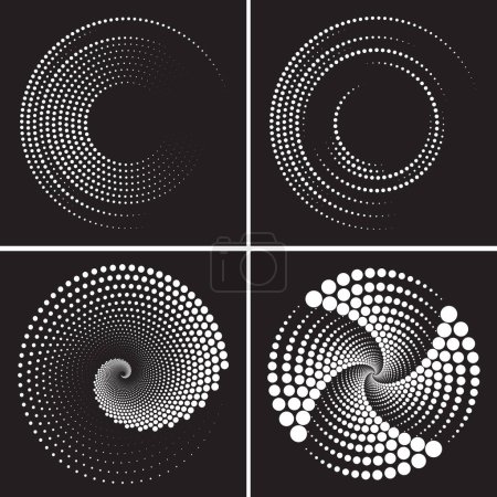 Photo for Set of white dots in round form. Geometric art. Design element for border frame, logo, and tattoo. Segmented circle with rotation. Radiating arc lines - Royalty Free Image