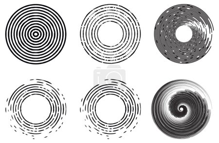 Téléchargez les photos : Lignes noires radiales grungy en forme d'anneau. Logo soleil vintage. Modèle de grunge rétro. Eléments de conception pour bannière, affiche, effet grungy, modèle et fond - en image libre de droit