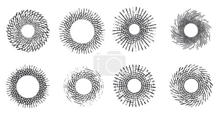 Photo for Set of lines in Circle Form. Spiral Vector Illustration. Collection of round Logos. Design element. Abstract Geometric circular shapes. Rotating radial lines collection. Concentric circles - Royalty Free Image