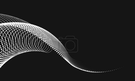 Ilustración de Una ilustración vectorial abstracta de líneas de onda 3D forma curvas dinámicas, fluyendo con luz blanca sobre un fondo negro, una cautivadora tecnología visual incorporada, innovación digital, comunicación, ciencia y el ritmo de la música. - Imagen libre de derechos