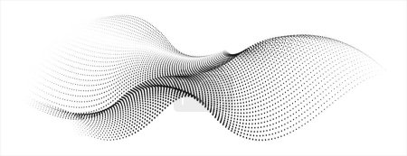 Ilustración de Una ilustración vectorial abstracta de partículas de punto negro aleatorias con formas onduladas de curva de flujo aisladas sobre un fondo blanco para la tecnología, la ciencia, la música y lo moderno. - Imagen libre de derechos
