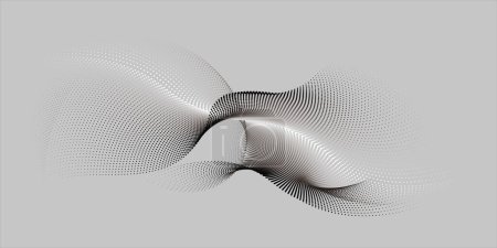 Ilustración de Una ilustración vectorial abstracta, curva 3D formada por partículas de puntos que fluyen sobre un fondo gris acero, diseñada para evocar un ambiente temático de la tecnología. - Imagen libre de derechos