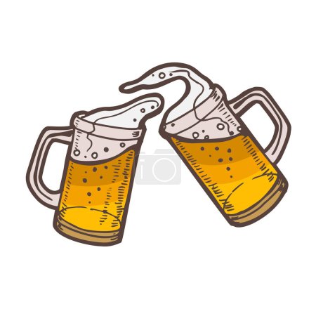 Illustration for Beer Mugs. Toasting Glasses in Hand Drawn Style for for Surface Design Fliers Banners Prints Posters Cards. Vector Illustration - Royalty Free Image