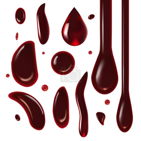 Téléchargez les photos : Jeu de gouttes de sang. Collection dans un style réaliste pour les bannières médicales Publicité Brochures Affiches Sites Web. Illustration vectorielle - en image libre de droit