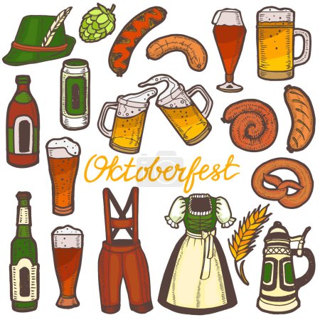 Illustration for Oktoberfest Set. Festival Collection in in Hand Drawn Style for for Surface Design Fliers Banners Prints Posters Cards Menu Ads. Vector Illustration - Royalty Free Image