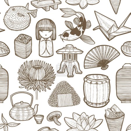 Illustration for Light Japanese Pattern in Hand Drawn Style - Royalty Free Image
