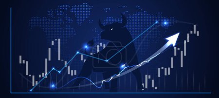 Photo for Stock market graph Bull run or bullish market trend in crypto currency or stocks. Trade exchange background, up arrow graph for increase in rates. Cryptocurrency price chart & blockchain technology. - Royalty Free Image