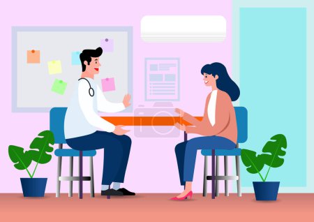 Illustration for Doctor check up a female Patient in clinic vector illustration - Royalty Free Image