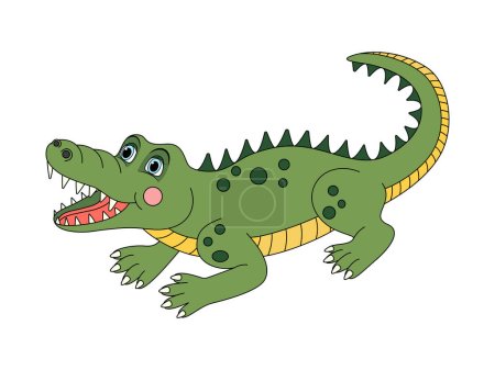Personaje animal divertido cocodrilo en estilo de dibujos animados. Ilustración de niños. Ilustración vectorial para diseño y decoración.