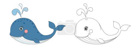 Illustration for Whale line and color illustration. Cartoon vector illustration for coloring book. - Royalty Free Image