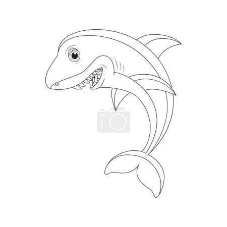 Illustration for Cute shark. Coloring book or page for kids. Black and white vector illustration. - Royalty Free Image