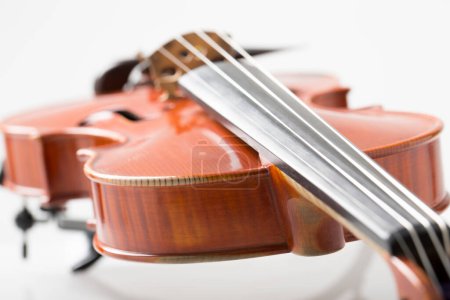 Photo for Close up detailed view of violin on white background - Royalty Free Image