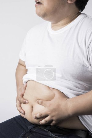 Photo for Overweight man wearing white t-shirt. studio portrait - Royalty Free Image