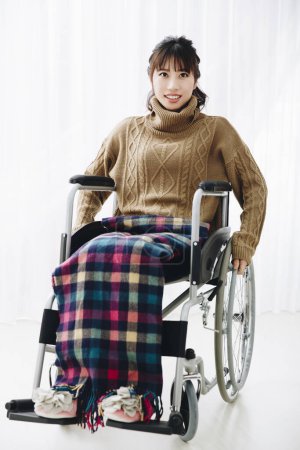 Photo for Portrait of disabled woman on wheelchair - Royalty Free Image