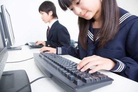 Photo for Portrait of asian students studying in computer class - Royalty Free Image