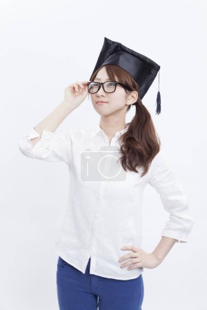 Photo for Portrait of asian student in graduation hat  on white background - Royalty Free Image