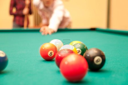 Photo for Billiard balls on table, close up view - Royalty Free Image