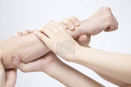 Photo for Close up people hands on white background - Royalty Free Image